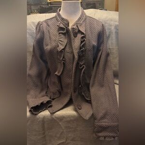 Decree Textured Ruffle-Front Jacket in Charcoal